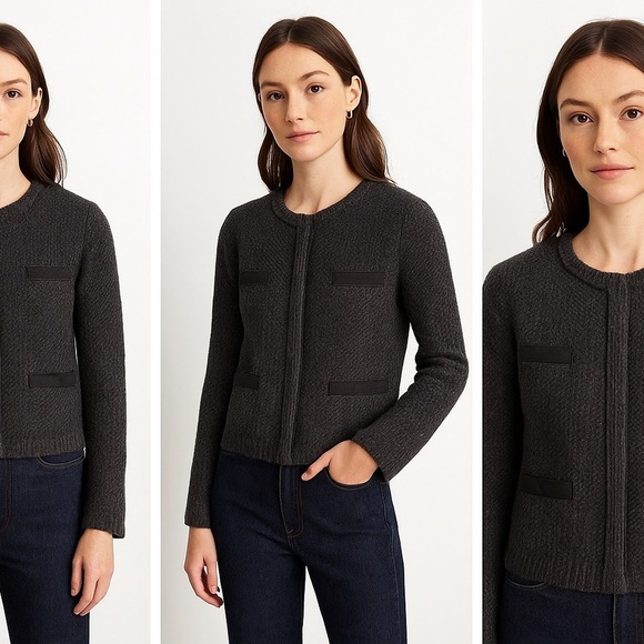 J.Crew 100% Wool Bow-Trim Cardigan Jacket – Charcoal Gray (Style 96538 • FA08) - Picture 11 of 11